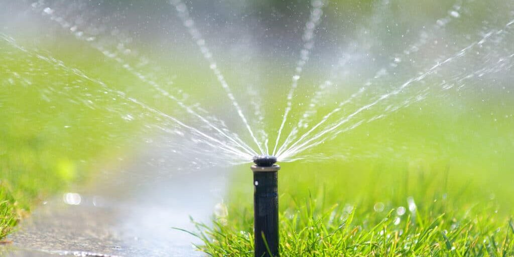 automatic garden sprinkler in a public park