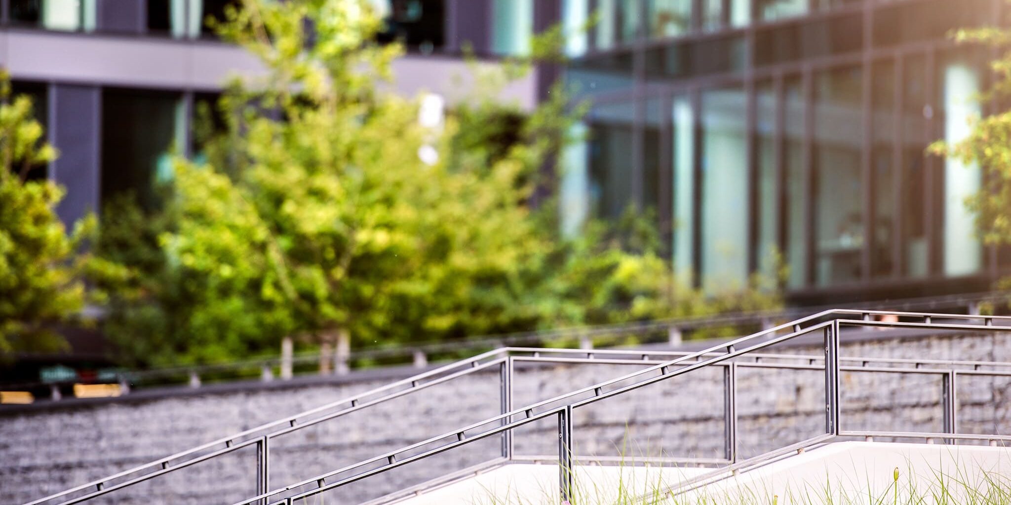 ce landscape commercial property stairs in front of glass buildings